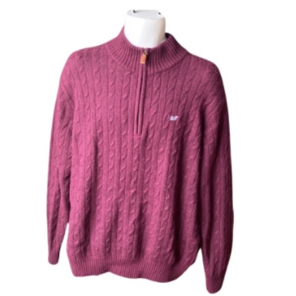 Vineyard Vines Wool/Cashmere Blend Cable Knit 1/4 Zip Sweater Size L - Picture 3 of 11